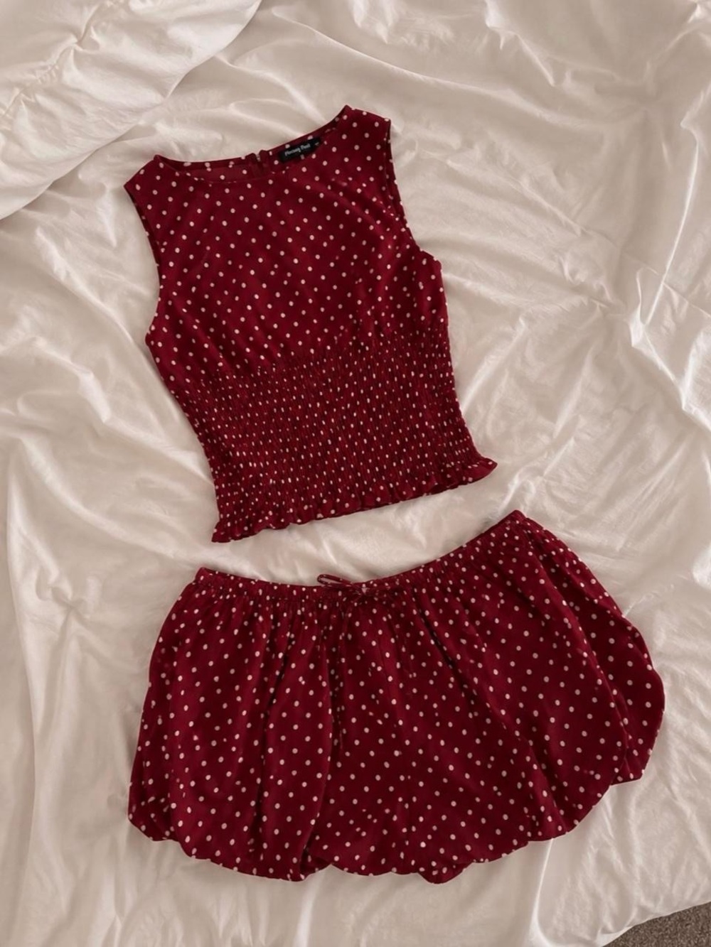 Fashion Nova Burgundy Polka Dot Skirt Set